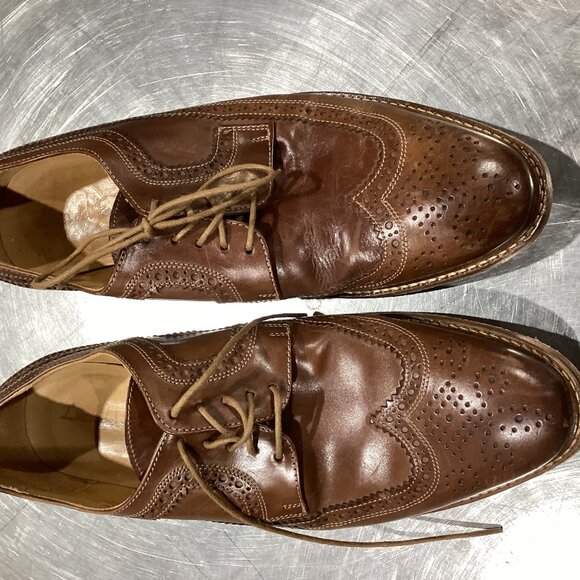 Men’s Brown Leather Wingtip Oxford Dress Shoes – Classic Brogue Style - Picture 1 of 6